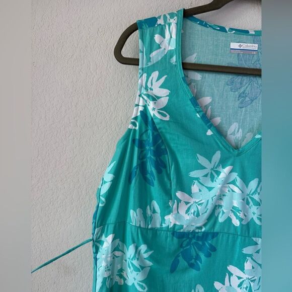 Columbia PFG Women’s Tropical Floral Dress Teal V-Neck Sz L Performance Hawaiian - Picture 6 of 9